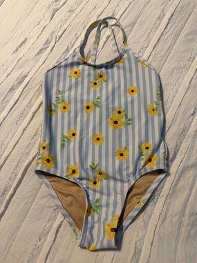 Old Navy Light Blue & Yellow Striped Sunflower One-Piece